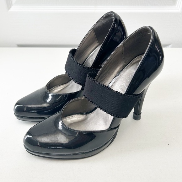Sam & Libby Mary Jane Platform Heels Black Patent Faux Leather Size 8 - Picture 5 of 15